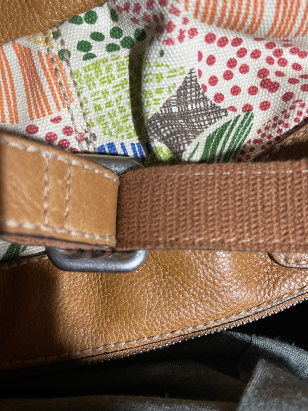 Fossil Tan Crossbody Bag with Colorful Patchwork Panel - Picture 5 of 12